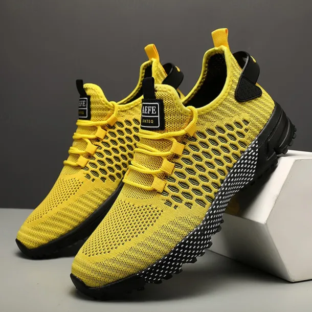 Men's Neon Green Breathable Athletic Sneakers – Lightweight Mesh Running Shoes with Cushioned Sole