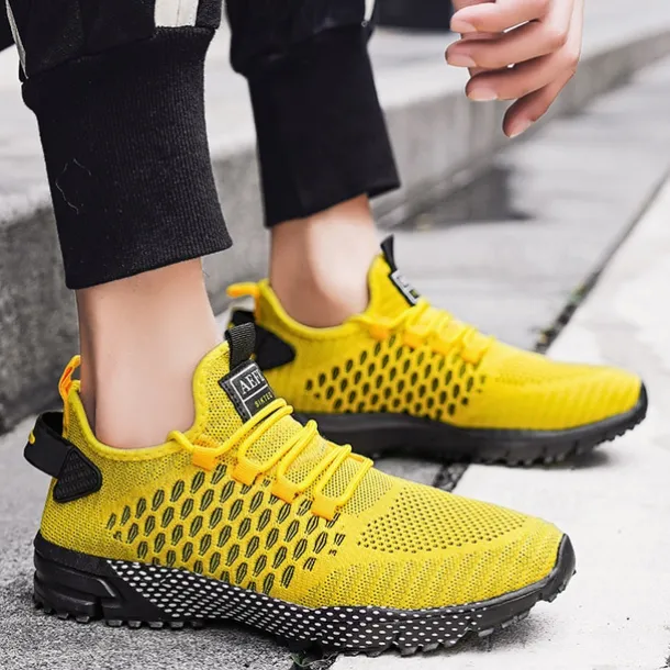 Men's Neon Green Breathable Athletic Sneakers – Lightweight Mesh Running Shoes with Cushioned Sole