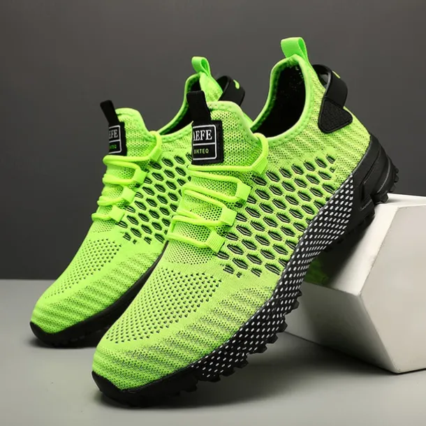 Men's Neon Green Breathable Athletic Sneakers – Lightweight Mesh Running Shoes with Cushioned Sole