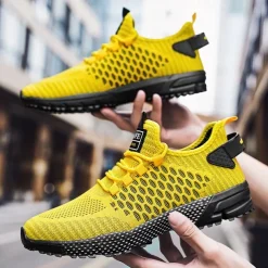 Men's Neon Green Breathable Athletic Sneakers – Lightweight Mesh Running Shoes with Cushioned Sole