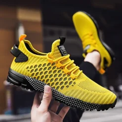 Men's Neon Green Breathable Athletic Sneakers – Lightweight Mesh Running Shoes with Cushioned Sole