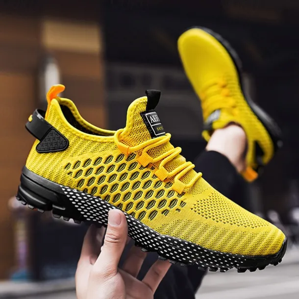 Men's Neon Green Breathable Athletic Sneakers – Lightweight Mesh Running Shoes with Cushioned Sole