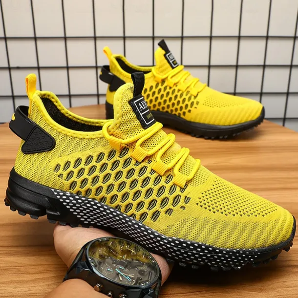 Men's Neon Green Breathable Athletic Sneakers – Lightweight Mesh Running Shoes with Cushioned Sole