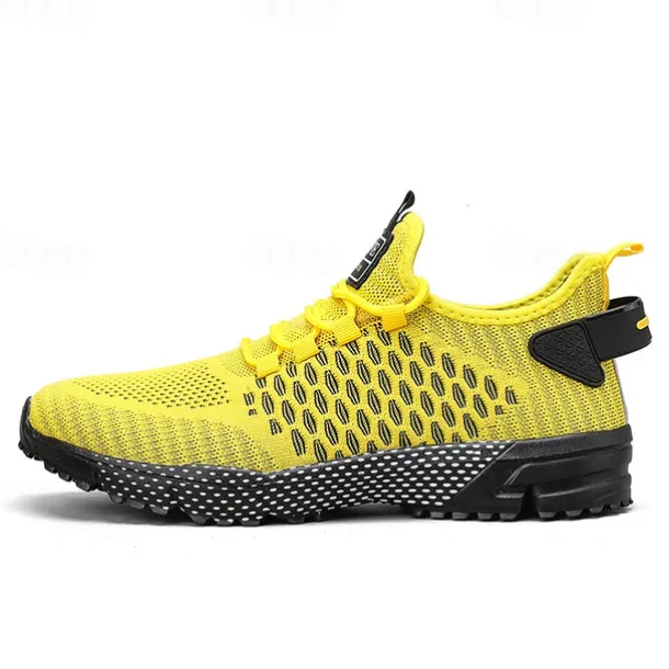 Men's Neon Green Breathable Athletic Sneakers – Lightweight Mesh Running Shoes with Cushioned Sole