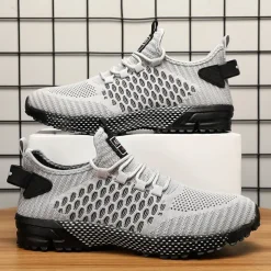 Men's Neon Green Breathable Athletic Sneakers – Lightweight Mesh Running Shoes with Cushioned Sole