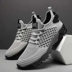 Men's Neon Green Breathable Athletic Sneakers – Lightweight Mesh Running Shoes with Cushioned Sole