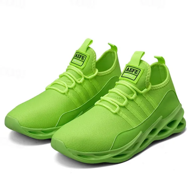 Men's Neon Green Breathable Mesh Athletic Sneakers with Hollow Out Sole - Lightweight Running and Sports Shoes for Gym, Training, and Casual Wear