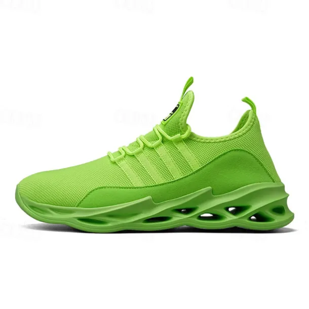 Men's Neon Green Breathable Mesh Athletic Sneakers with Hollow Out Sole - Lightweight Running and Sports Shoes for Gym, Training, and Casual Wear