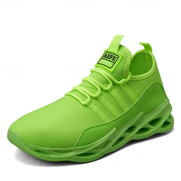Men's Neon Green Breathable Mesh Athletic Sneakers with Hollow Out Sole - Lightweight Running and Sports Shoes for Gym, Training, and Casual Wear