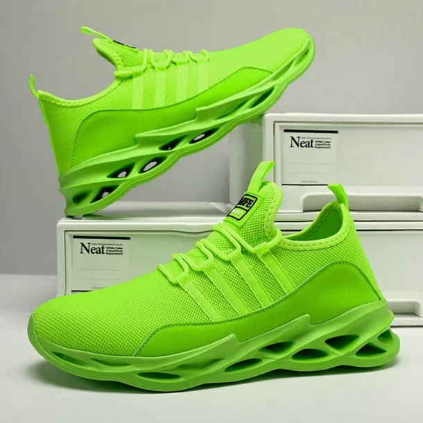 Men's Neon Green Breathable Mesh Athletic Sneakers with Hollow Out Sole - Lightweight Running and Sports Shoes for Gym, Training, and Casual Wear