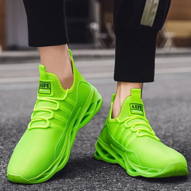 Men's Neon Green Breathable Mesh Athletic Sneakers with Hollow Out Sole - Lightweight Running and Sports Shoes for Gym, Training, and Casual Wear