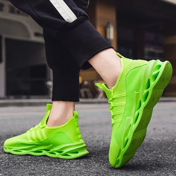 Men's Neon Green Breathable Mesh Athletic Sneakers with Hollow Out Sole - Lightweight Running and Sports Shoes for Gym, Training, and Casual Wear