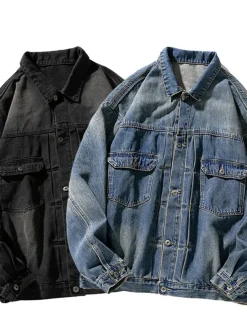 Men's Number Coat Jean Jacket Denim Jacket Breathable Comfortable Casual Sports & Outdoor Going out Weekend Buttons Print Fall & Winter Turndown Long Sleeve Black Blue