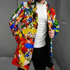 Men's Oil Painting Fleece Jacket Coat Thermal Comfortable Artistic Casual Outdoor Street Daily Wear Buttons 3D Print Front Pocket Winter Turndown Long Sleeve Multi Color