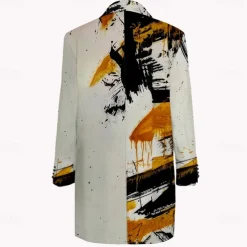 Men's Oil Painting Winter Coat Overcoat Coat With Pockets Casual Daily Wear Vacation Going out Print Front Pocket Fall & Winter Turndown Long Sleeve khaki