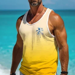 Men's Ombre Coconut Tank Top Vest Top Undershirt Sleeveless T shirt 3D Print Crew Neck Shirt Fashion Designer Going out Gym Light Blue Yellow Summer Spring Clothing Apparel S M L XL XXL XXXL