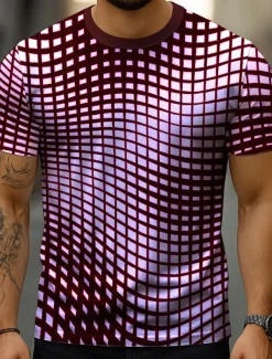 Men's Optical Illusion Abstract 3D T Shirt Short Sleeve T shirt 3D Print Crew Neck Shirt Exaggerated Designer Party Street Casual Blue Purple Green Summer Spring All Seasons Clothing Apparel S M L XL