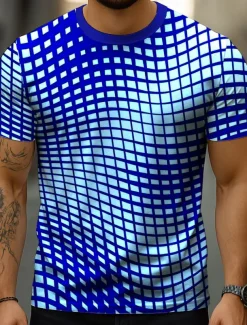 Men's Optical Illusion Abstract 3D T Shirt Short Sleeve T shirt 3D Print Crew Neck Shirt Exaggerated Designer Party Street Casual Blue Purple Green Summer Spring All Seasons Clothing Apparel S M L XL