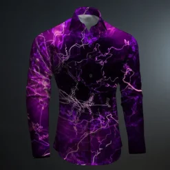 Men's Optical Illusion Geometric Pattern Button Up Shirt Printed Shirts Long Sleeve Subcultural Vacation Party Street Spring & Summer Turndown Print Button-Down Red Blue Purple Green Gray