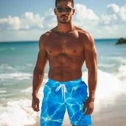 Men's Optical Illusion Geometric Pattern Waves Swimming Trunks Board Shorts Shorts Mid Waist Fashion Streetwear Designer Casual Daily Holiday Pocket Drawstring Elastic Waist Designer Clothing Apparel