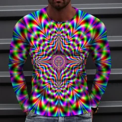 Men's Optical Illusion Graphic Prints T Shirt Long Sleeve T shirt 3D Print Crew Neck Shirt Sports Designer Basic Outdoor Street Daily A B C Spring & Fall Clothing Apparel S M L XL XXL 3XL 4XL