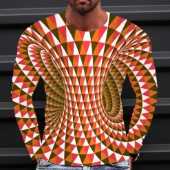 Men's Optical Illusion Graphic Prints T Shirt Long Sleeve T shirt 3D Print Crew Neck Shirt Sports Designer Basic Outdoor Street Daily A B C Spring & Fall Clothing Apparel S M L XL XXL 3XL 4XL