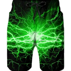 Men's Optical Illusion Lightning Graphic Prints Swim Trunks Swim Shorts Board Shorts Mid Waist Hawaiian Boho Casual Daily Holiday Drawstring with Mesh lining Elastic Waist Designer Clothing Apparel