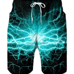 Men's Optical Illusion Lightning Graphic Prints Swim Trunks Swim Shorts Board Shorts Mid Waist Hawaiian Boho Casual Daily Holiday Drawstring with Mesh lining Elastic Waist Designer Clothing Apparel
