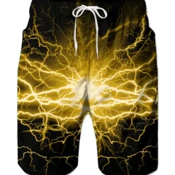 Men's Optical Illusion Lightning Graphic Prints Swim Trunks Swim Shorts Board Shorts Mid Waist Hawaiian Boho Casual Daily Holiday Drawstring with Mesh lining Elastic Waist Designer Clothing Apparel