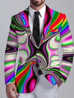 Men's Optical Illusion Long Sleeve Turndown Business Abstract Work Wear to work Going out Buttons Print Multi Pocket