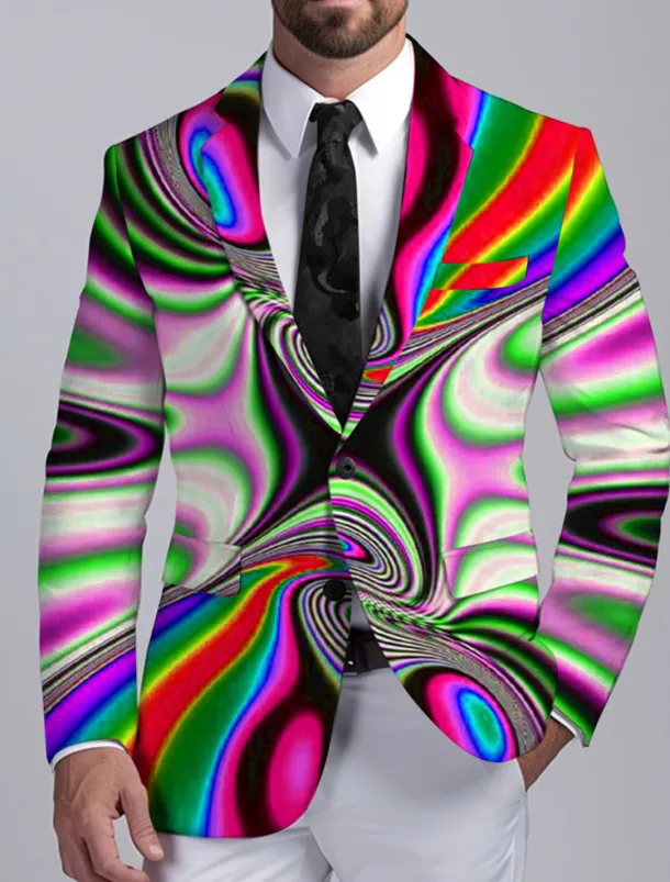 Men's Optical Illusion Long Sleeve Turndown Business Abstract Work Wear to work Going out Buttons Print Multi Pocket