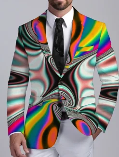 Men's Optical Illusion Long Sleeve Turndown Business Abstract Work Wear to work Going out Buttons Print Multi Pocket