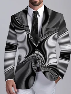 Men's Optical Illusion Long Sleeve Turndown Business Abstract Work Wear to work Going out Buttons Print Multi Pocket