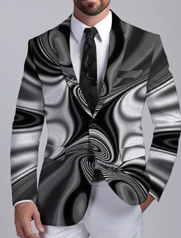 Men's Optical Illusion Long Sleeve Turndown Business Abstract Work Wear to work Going out Buttons Print Multi Pocket