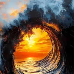 Men's Optical Illusion Ocean Sunset Summer Hawaiian Shirt Button Up Shirt Aloha Shirt Short Sleeve Hawaiian Vacation Beach Wear Summer Spring Turndown 3D Print Collared Shirts Light Blue Black Blue