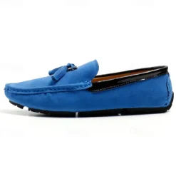 Men's Orange and Blue Suede Driving Loafers with Tassel Detail and Non-Slip Rubber Sole - Stylish and Comfortable for Casual and Driving Wear