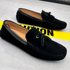 Men's Orange and Blue Suede Driving Loafers with Tassel Detail and Non-Slip Rubber Sole - Stylish and Comfortable for Casual and Driving Wear