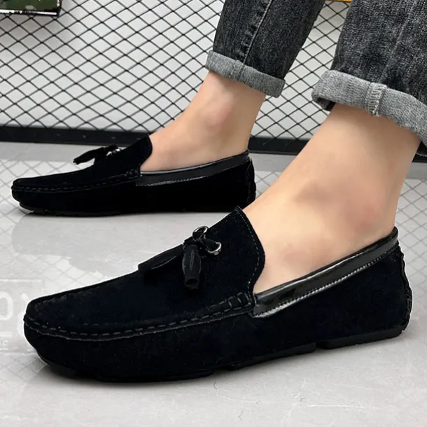 Men's Orange and Blue Suede Driving Loafers with Tassel Detail and Non-Slip Rubber Sole - Stylish and Comfortable for Casual and Driving Wear