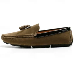 Men's Orange and Blue Suede Driving Loafers with Tassel Detail and Non-Slip Rubber Sole - Stylish and Comfortable for Casual and Driving Wear