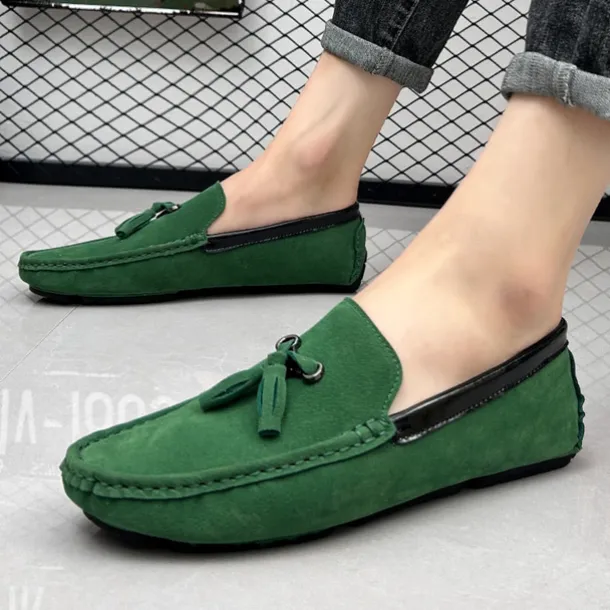 Men's Orange and Blue Suede Driving Loafers with Tassel Detail and Non-Slip Rubber Sole - Stylish and Comfortable for Casual and Driving Wear