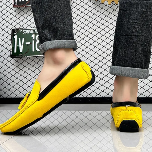 Men's Orange and Blue Suede Driving Loafers with Tassel Detail and Non-Slip Rubber Sole - Stylish and Comfortable for Casual and Driving Wear