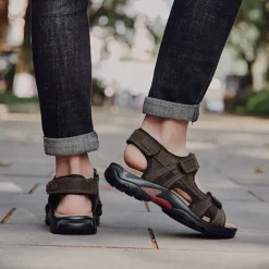 Men's Outdoor Hiking Sandals - Adjustable Straps, Non-Slip Sole, Comfortable Athletic Summer Footwear for Trekking and Beach