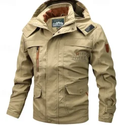 Men's Outdoor Jacket Cargo Jacket Hoodie Jacket Tactical Jacket Outdoor Daily Removable Soft Multiple Pockets Spring & Fall Plain Casual Comfortable Hooded Regular Black Khaki Army Green Jacket