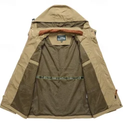 Men's Outdoor Jacket Cargo Jacket Hoodie Jacket Tactical Jacket Outdoor Daily Removable Soft Multiple Pockets Spring & Fall Plain Casual Comfortable Hooded Regular Black Khaki Army Green Jacket