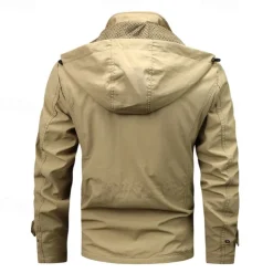 Men's Outdoor Jacket Cargo Jacket Hoodie Jacket Tactical Jacket Outdoor Daily Removable Soft Multiple Pockets Spring & Fall Plain Casual Comfortable Hooded Regular Black Khaki Army Green Jacket