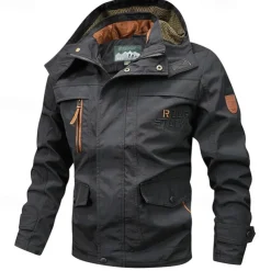 Men's Outdoor Jacket Cargo Jacket Hoodie Jacket Tactical Jacket Outdoor Daily Removable Soft Multiple Pockets Spring & Fall Plain Casual Comfortable Hooded Regular Black Khaki Army Green Jacket