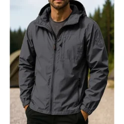 Men's Outdoor Jacket Hiking Jacket Sport Jacket Outdoor Waterproof Windproof Breathable Quick Dry Hiking Outfits Hiking Clothes Spring Autumn / Fall Jacket Tennis Golf Running Solid Color Black Army