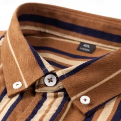 Men's Oxford Shirt Brown Green Dark Grey Taupe Long Sleeve Color Block Striped Button Down Collar School Wedding Buttons Clothing Apparel Neutral Fashion Daily