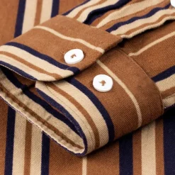 Men's Oxford Shirt Brown Green Dark Grey Taupe Long Sleeve Color Block Striped Button Down Collar School Wedding Buttons Clothing Apparel Neutral Fashion Daily