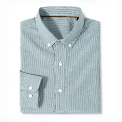Men's Oxford Shirt Light Khaki Light Green Light Grey Long Sleeve Striped Button Down Collar School Wedding Buttons Clothing Apparel Neutral Fashion Daily